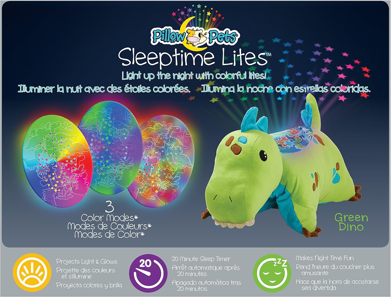 Pillow Pets Green Dinosaur Plush Night Light 1