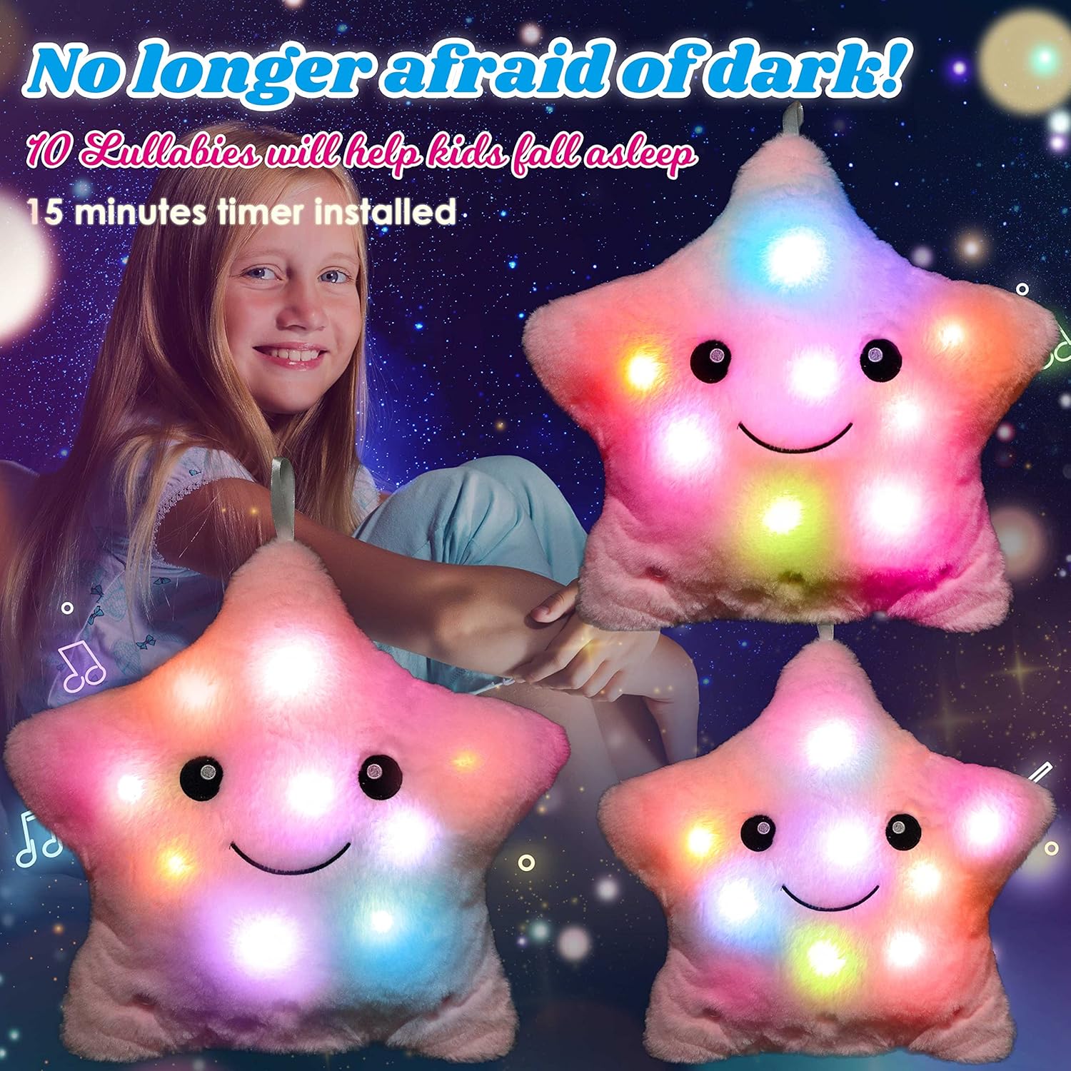 Cuteoy 13 Pink Star Plush Pillow - LED Night Light Music
