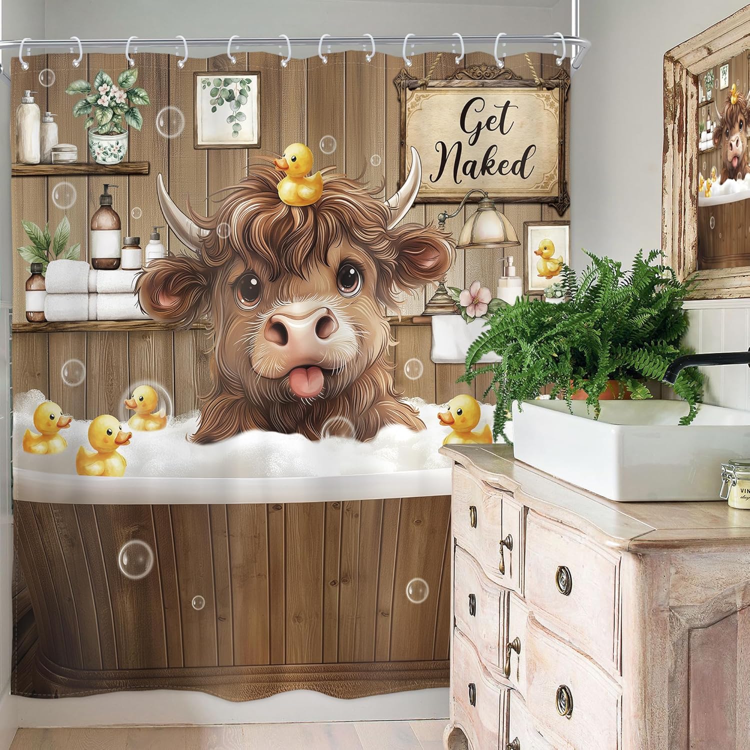 Funny Cow Cute Cattle Bull Bathroom Shower Curtain