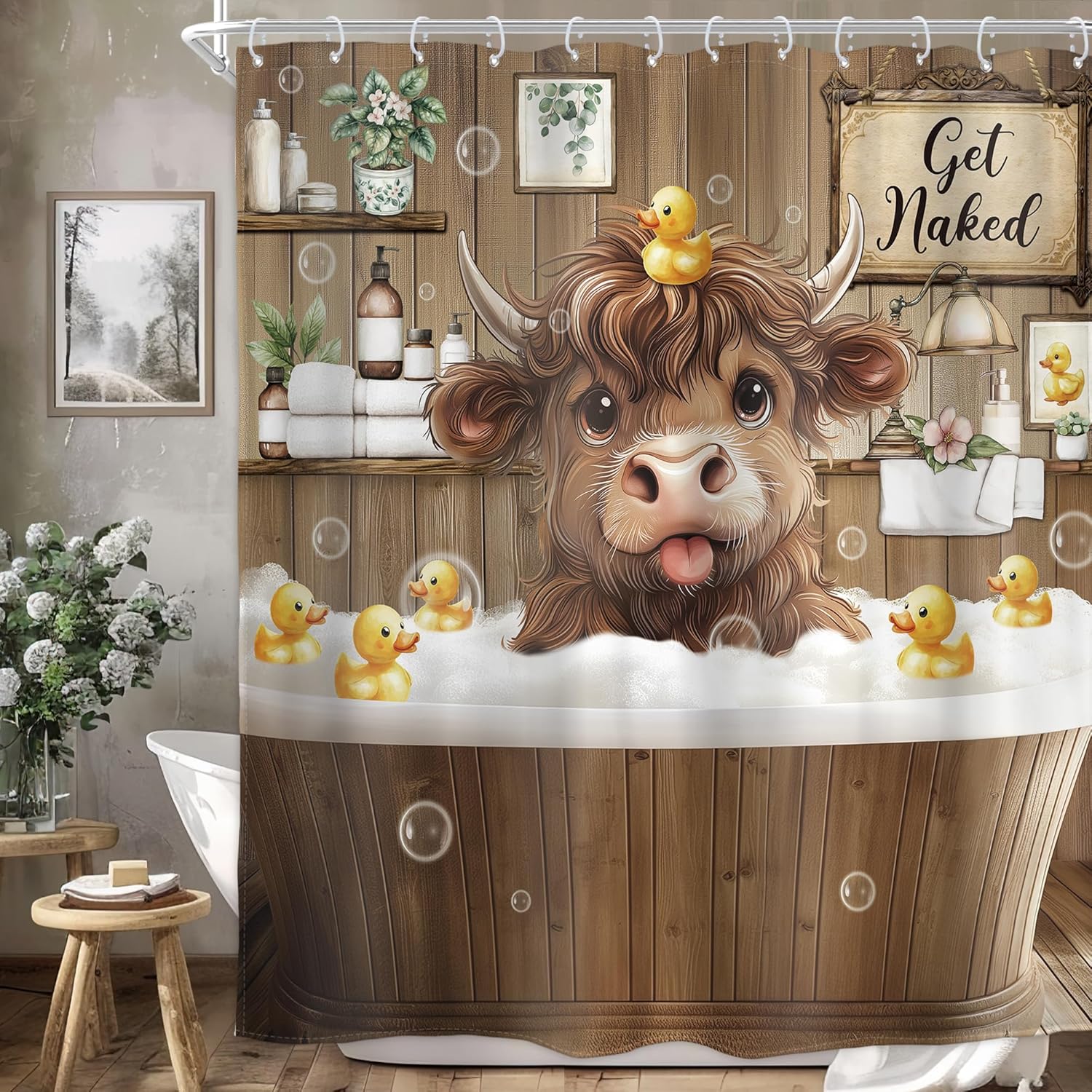 Funny Cow Cute Cattle Bull Bathroom Shower Curtain