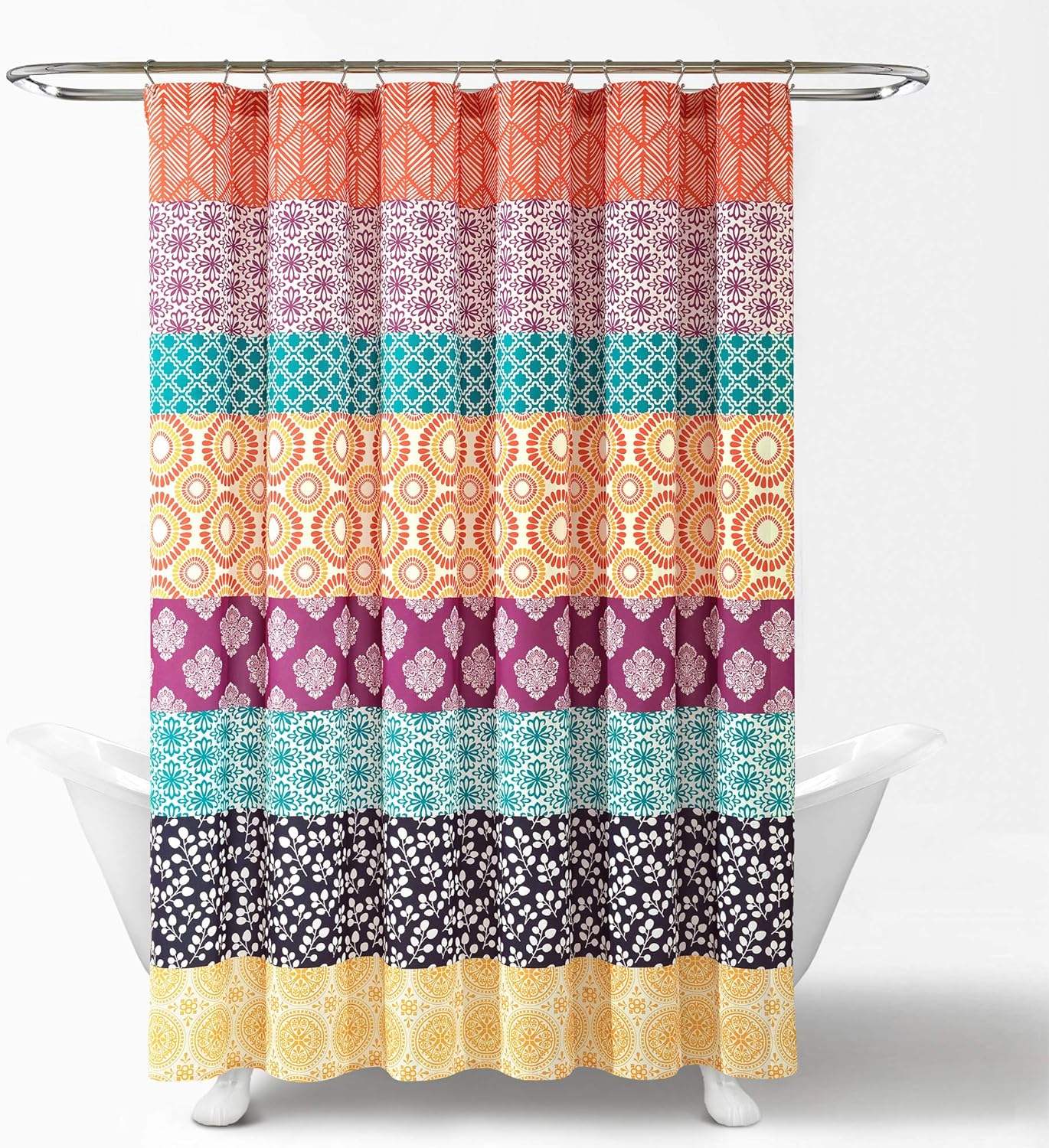Fuchsia Orange Bohemian Stripe Shower Curtain