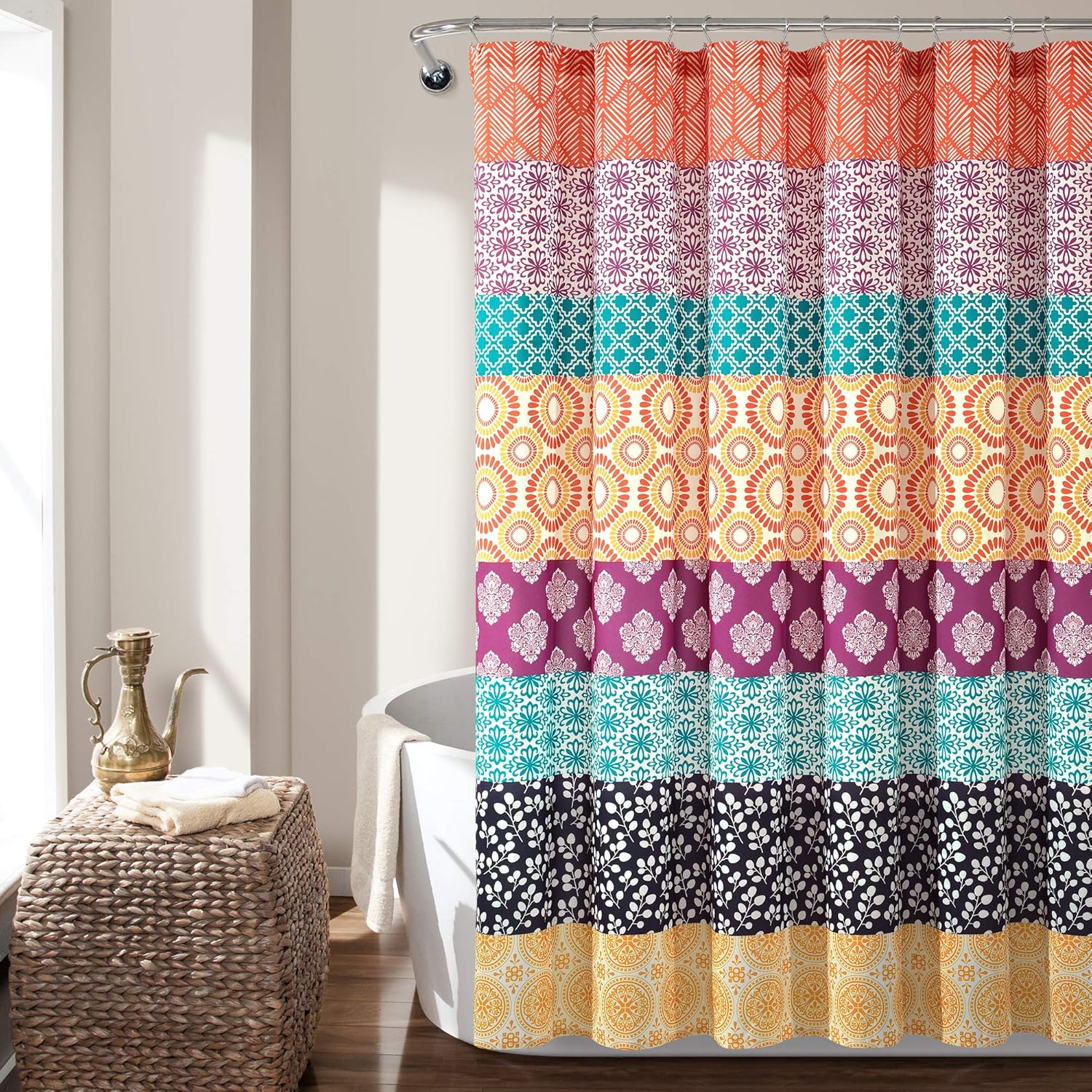 Fuchsia Orange Bohemian Stripe Shower Curtain
