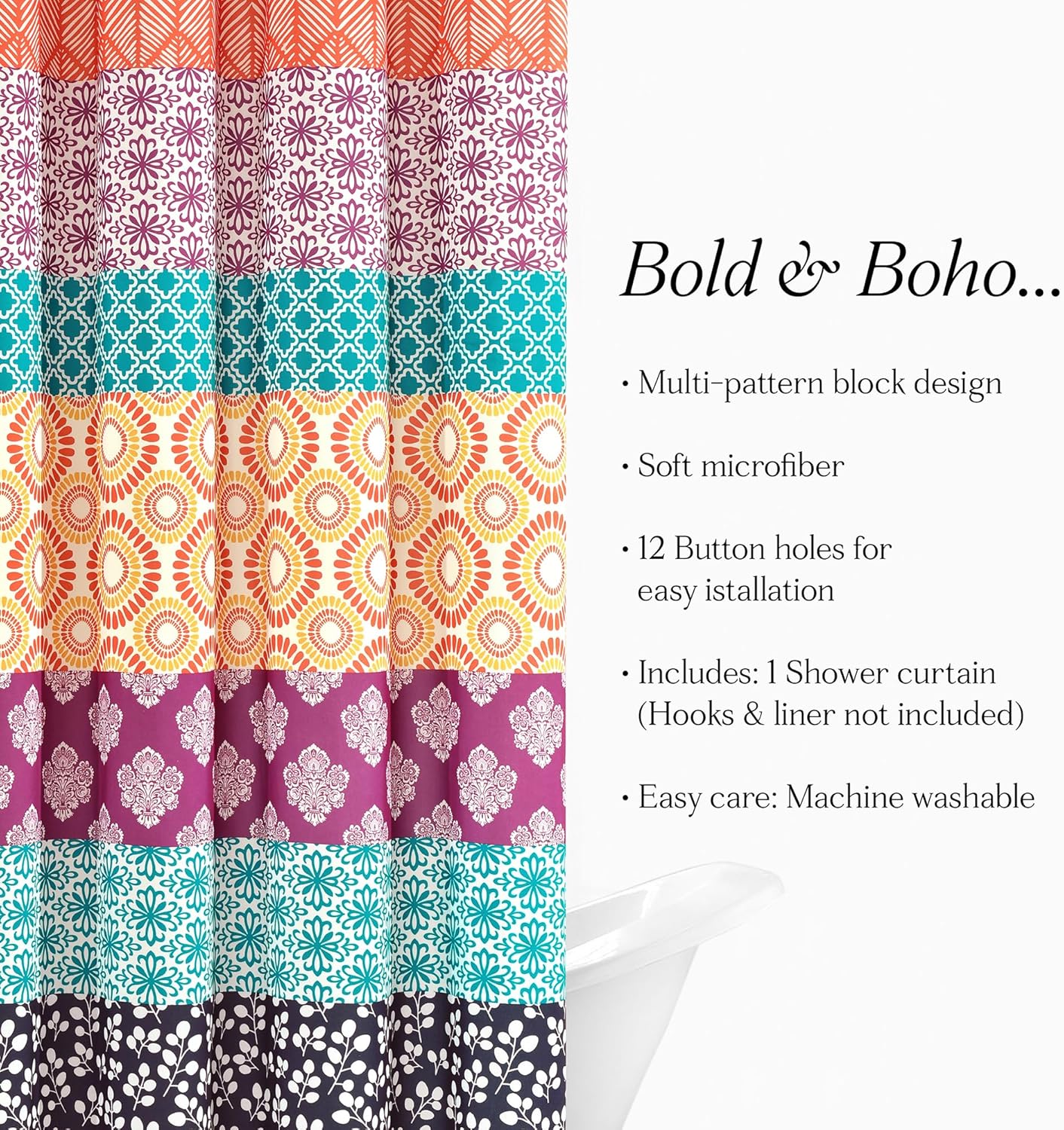 Fuchsia Orange Bohemian Stripe Shower Curtain