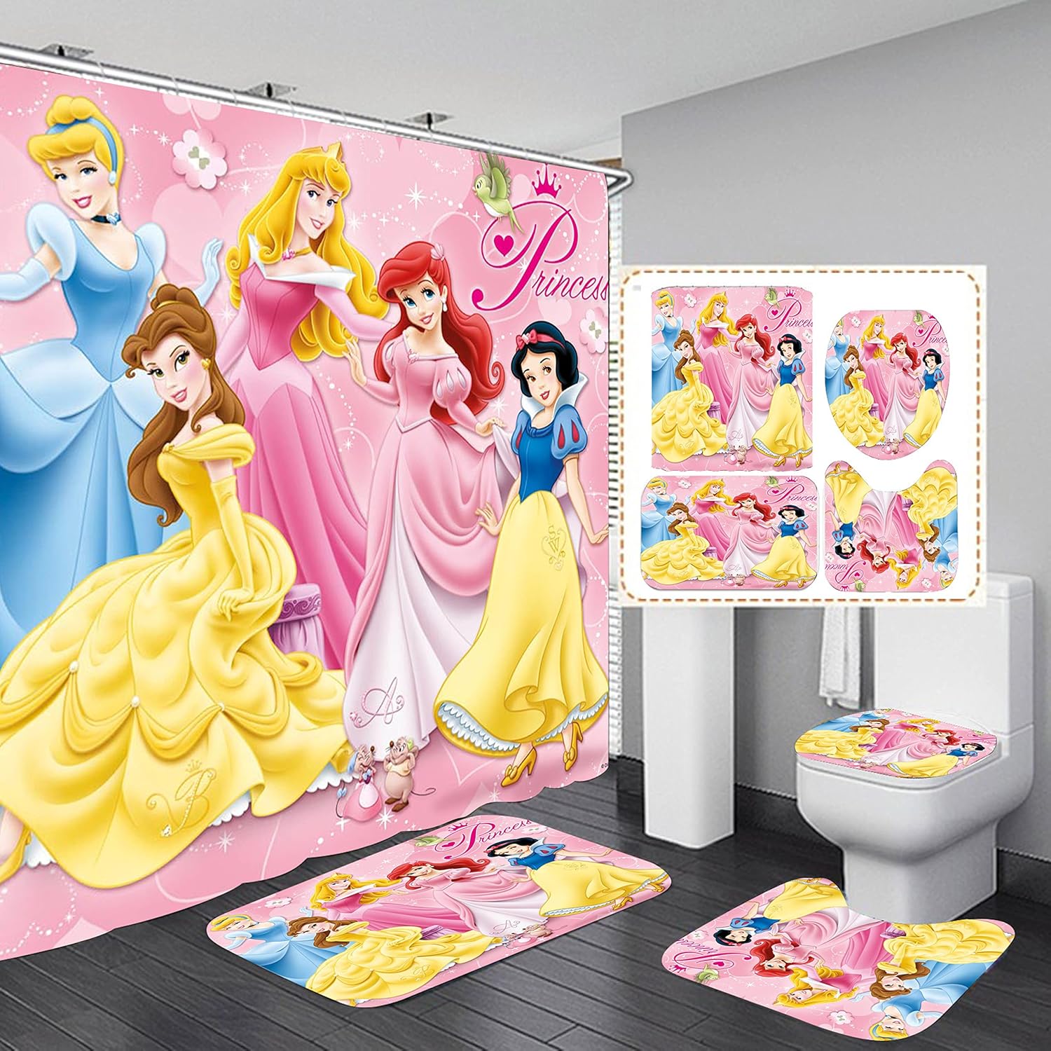 Pink Girls Cartoon Bathroom 4-Piece Set Discounted Amount